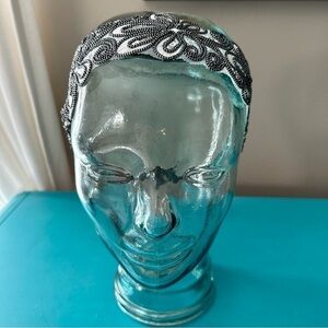 White, Black & Silver Mesh Lace Sequin Embroidered Stretch Headband